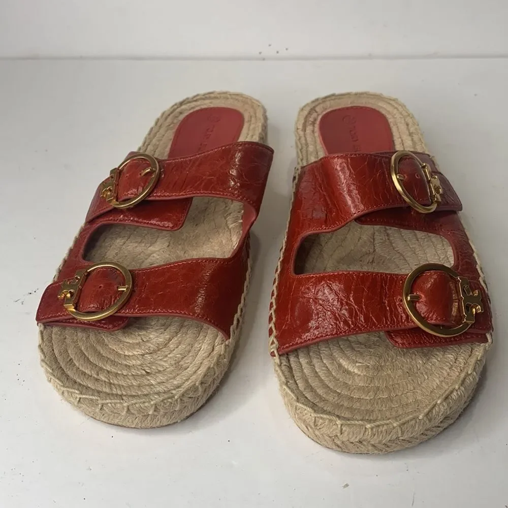 Tory Burch Selby red leather espadrille slides NWOB - Picture 5 of 8